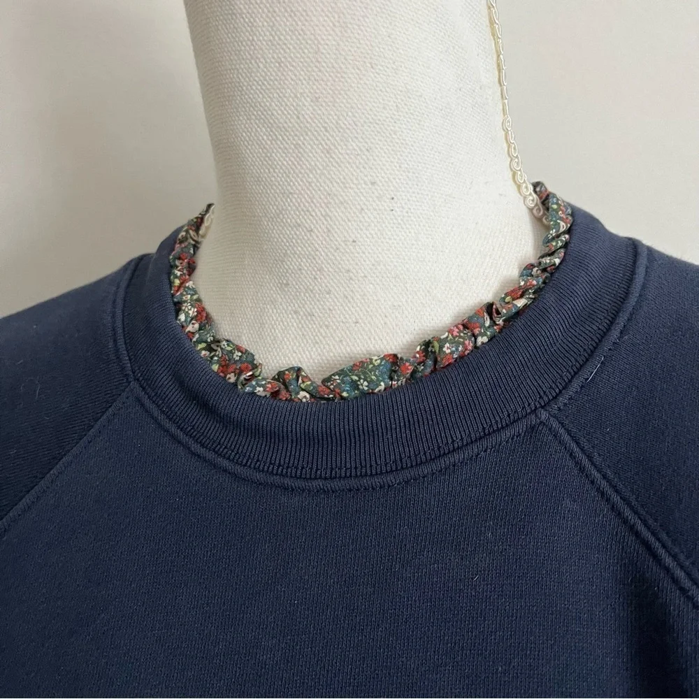 J. Crew • Navy Floral Ruffleneck Pullover Sweatshirt